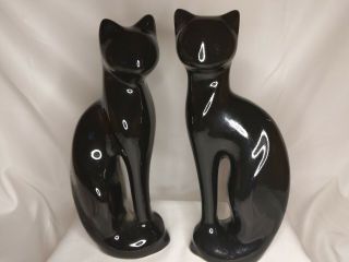 Vtg Mid Century Set Of Two Porcelain Siamese Black Cat Figurines 10 " Tall Brasil