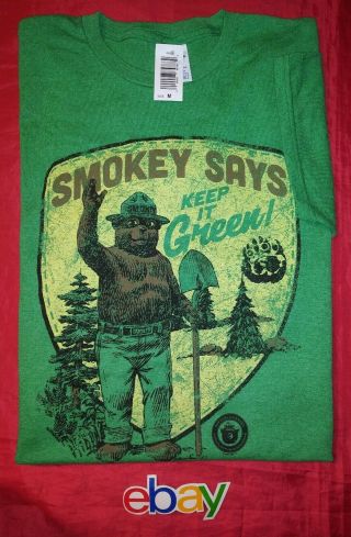 Smokey The Bear Says Keep It Green Heather T - Shirt Sz M Looks Vintage Nwt