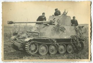 German Wwii Archive Photo: Marder Iii Tank Destroyer And Its Crew