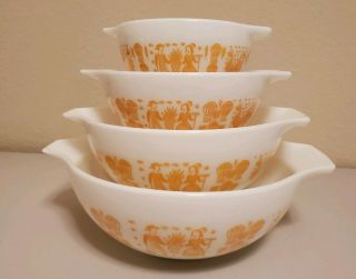 Rare Vintage Pyrex Orange Amish Butterprint Nesting Mixing Bowls 401 402 403 404