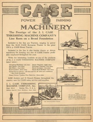 Large 1920 J.  I.  Case Power Farming Machinery & Tractor Ad Advertisement