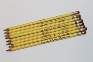 8 Vintage Funeral Home Advertising Wood Pencils Yellow