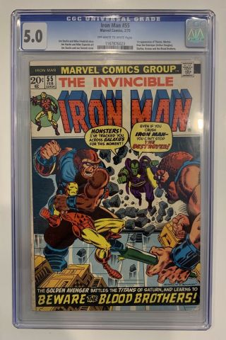 Iron Man 55 Cgc 5.  0 Ow/w Old Label 1st Appearance Thanos & Drax 1973 Marvel
