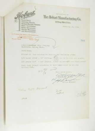 1933 Lamson Goodnow Hobart Manufacturing Co Troy Oh Order Letter Ephemera P919d