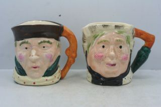 2 Vintage M/k Hand Painted Toby Character Mugs Japan - Man / Woman Sarah Camp