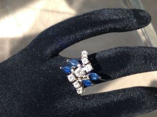 Stunning Retro 18ct Gold Diamond And Sapphire Cluster Ring Size H 1/2 Vintage