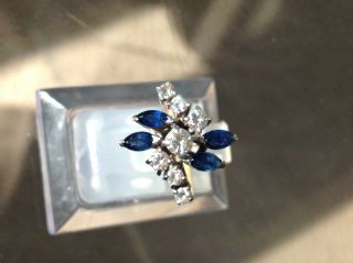 STUNNING RETRO 18CT GOLD DIAMOND AND SAPPHIRE CLUSTER RING SIZE H 1/2 VINTAGE 2