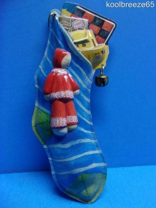 Hallmark 1992 Stocked With Joy Christmas Ornament Pressed Tin Stocking Toys