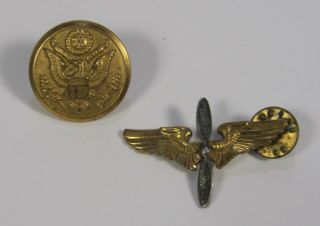 Vintage Wwii Military Us Army Airforce Aviation Wing Pin And Button