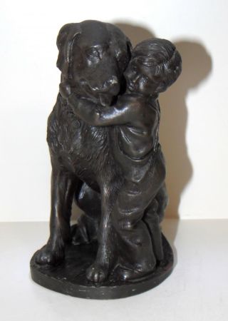 Vtg.  Heredities Cold Cast Bronze Statue " Boy And His Labrador Dog " By P.  Parsons