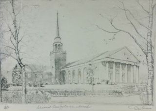 Vintage Don Swann Etching Of Second Presbyterian Church Baltimore Md 14 " X11 " Exc