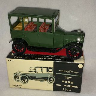 Green 1915 Ford Old Fashioned Bandai Tin Litho Friction Car W/ Box Japan