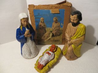 Vintage Empire Blow Mold Nativity Set Mary Joseph Jesus Christmas With Orig Box