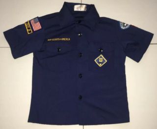 Boy Scouts Of America Bsa Youth Size 8 Cub Scout Uniform Shirt Blue Bobcat Patch