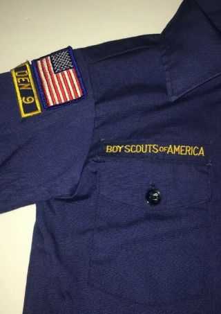Boy Scouts Of America BSA Youth Size 8 Cub Scout Uniform Shirt Blue Bobcat Patch 3
