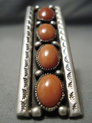 One Of The Biggest Vintage Navajo Domed Coral Sterling Silver Ring