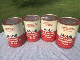 4 Vintage Mobil Oil Automatic Transmission Fluid 1 Quart Oil Can Gm Atf 220 Full