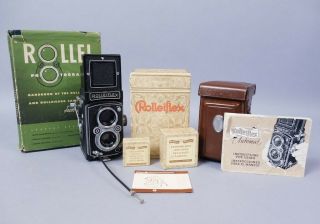 Vintage Rolleiflex Automat Mx - Sync Tlr Camera W Orig Art Deco Box & Accessories