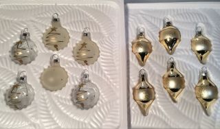 12 Vintage Hand Crafted Glass Christmas Tree Ornaments Gold Tear Drop Orbs