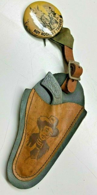 Early Roy Rogers Pin And Leather Holster.  1950 