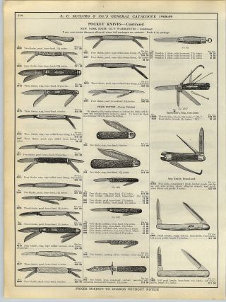 1908 Paper Ad York Knife Company Pocket Knives Hammer Brand Press Button