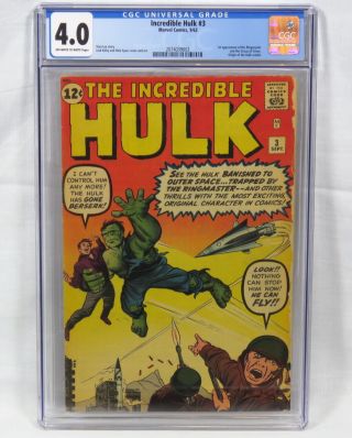 Marvel Comics Incredible Hulk 3 Cgc 4.  0 1st Appearance Ringmaster Lee Kirby 