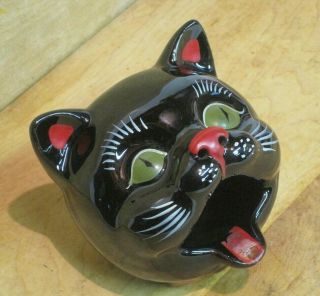 Vintage Black Cat Head Ashtray Redware Incense Burner Halloween 2