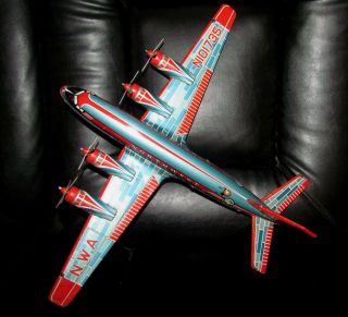 Vintage Nwa Northwest Airlines Tin Litho Battery Op Toy Airplane Asahi Japan