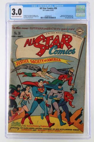 All Star Comics 36 - Cgc 3.  0 Gd/vg - Dc 1947 - Superman & Batman App