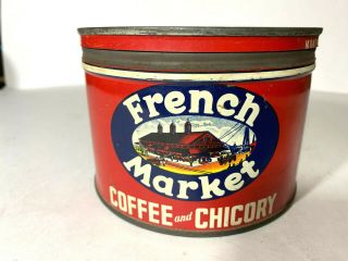 French Market Coffee & Chicory 1 Lb.  Tin Can With Lid Orleans La.
