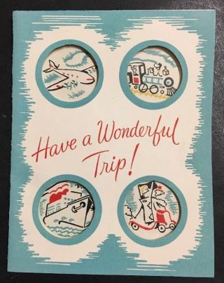 Retro Travel Plane Train Boat See Through Window Vintage Greeting Card