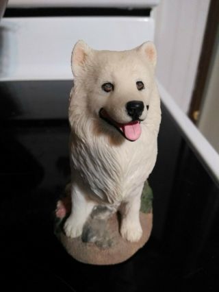 Charmstone Dog Figurine Spitz Samoyed Cold Cast Marble Hand Painted Earl Sherwan