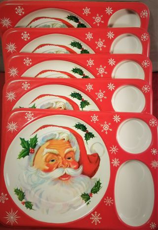 Set Of 5 Vintage Santa Claus Plastic Divided Snack Trays