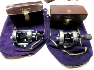 Vintage Abu Ambassadeur 1500c & 2500c Swedish Fishing Reels W/leather Cases