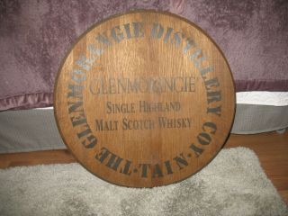 Glenmorangie Single Highland Malt Scotch Whiskey Barrel Top Wooden Sign