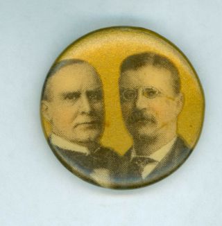 1900 President Mckinley Theodore Roosevelt Jugate Political Pinback Button Gld