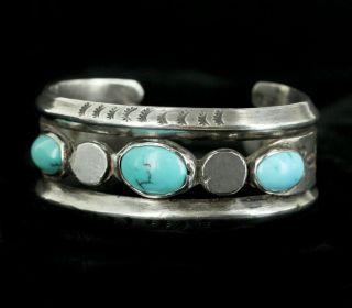 Vintage Old Pawn Sterling Silver Heavy Sand Cast Turquoise Cuff Bracelet 6.  5 "