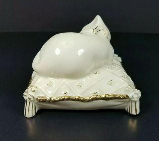 Lenox Cat With Bow Sleeping On Pillow Dreaming Away Porcelain Figurine 3 