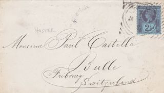 1891 Qv London Hoster Pmk On Cover With A 2½d Blue Stamp Sent To Switzerland