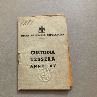 L) Italy Italian Fascist Id Card Ond Dopolavoro Workers Xv Milano