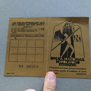 L) Italy Italian Fascist Id Card Ond Dopolavoro Workers Xvi Torino