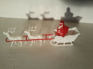 Vintage Hard Plastic Santa And Sleigh With 2 Reindeer