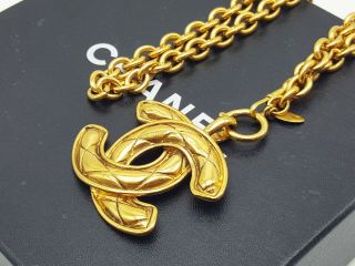 100 Auth Chanel Big Logo Necklace Vintage Pendant Large Gold Plated Cc Coco