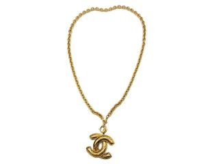 100 Auth CHANEL Big Logo Necklace Vintage Pendant Large Gold Plated CC coco 2