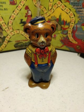 Vintage Tin Wind Up Toy Bear J.  Chein & Co.  Made In U.  S.  A.  With Key