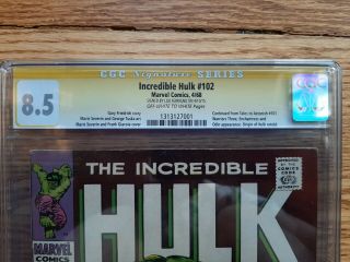 Incredible Hulk 102 CGC 8.  5 SIGNED BY LOU FERRIGNO ENCHANTRESS STORY 3