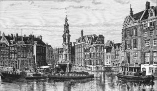 Amsterdam; View On The Amstel River & The Steel Engraving 1870 