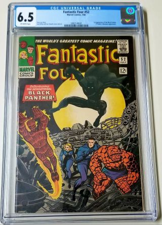 Fantastic Four 52 Cgc 6.  5 Ow Pages 1st Black Panther App Stan Lee Story 1966 Mcu