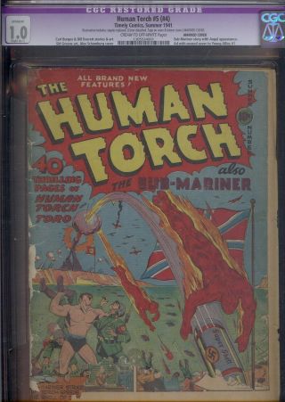 Human Torch 5 (4) Golden Age Timely Captain America Nazi War Cover Cgc 1.  0