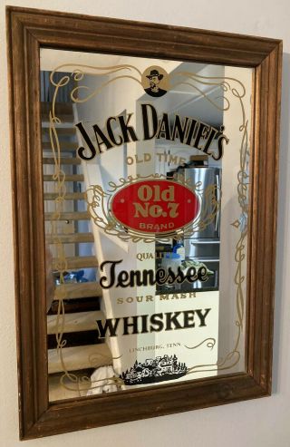 Vintage Jack Daniels Old Time No.  7 Tennessee Whiskey 21” Wood Wall Mirror Sign